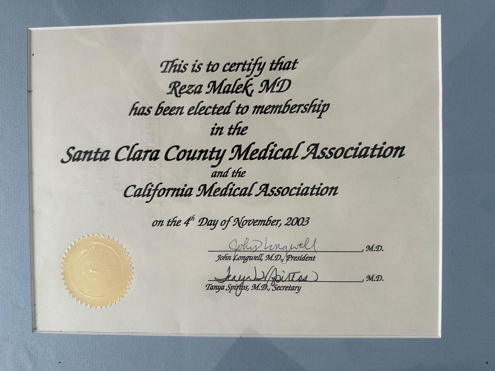 Elected to Membership — November 4, 2003 — Santa Clara County & California Medical Association