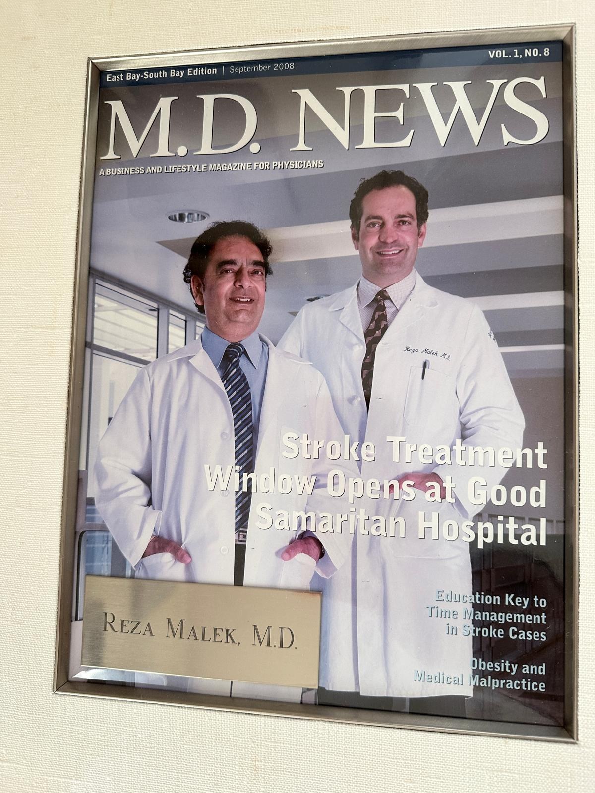 M.D. News cover featuring Reza Malek, M.D.