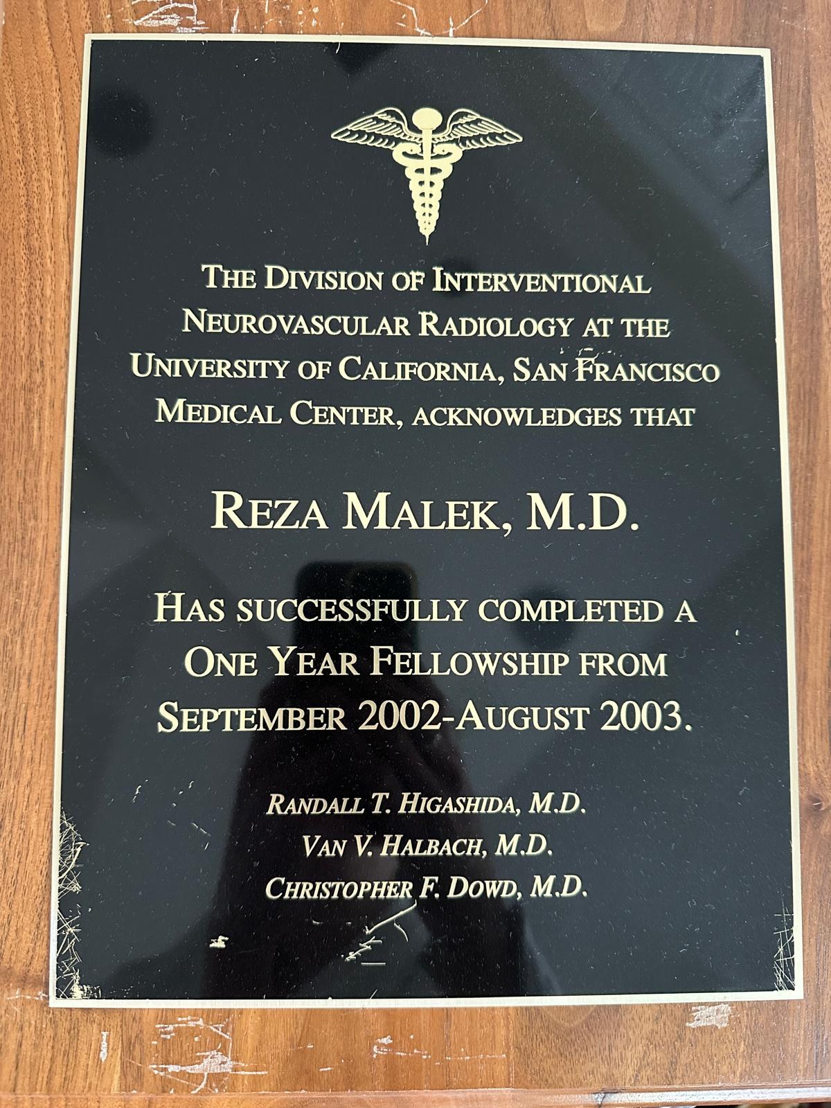Fellowship, Interventional Neurovascular Radiology — Sept 2002 – Aug 2003 — University of California, San Francisco Medical Center