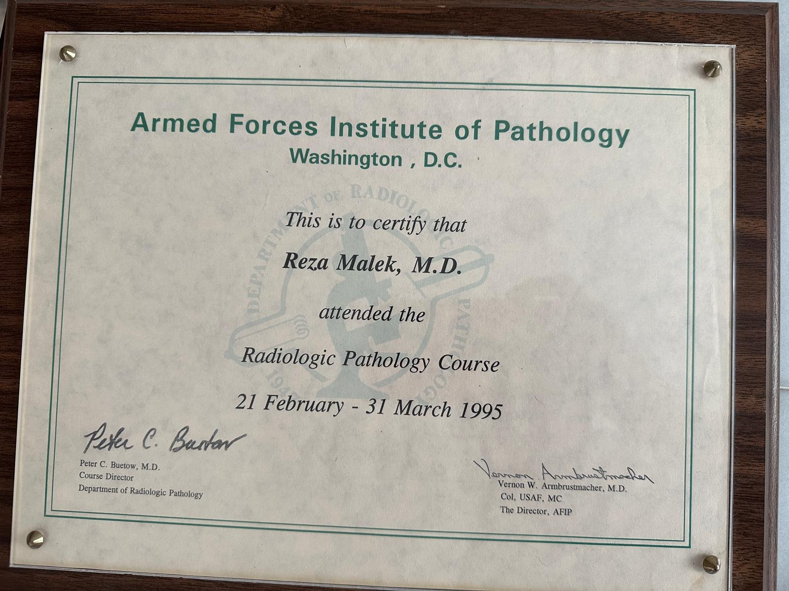 Radiologic Pathology Course — 21 Feb – 31 Mar 1995 — Armed Forces Institute of Pathology, Washington, D.C.